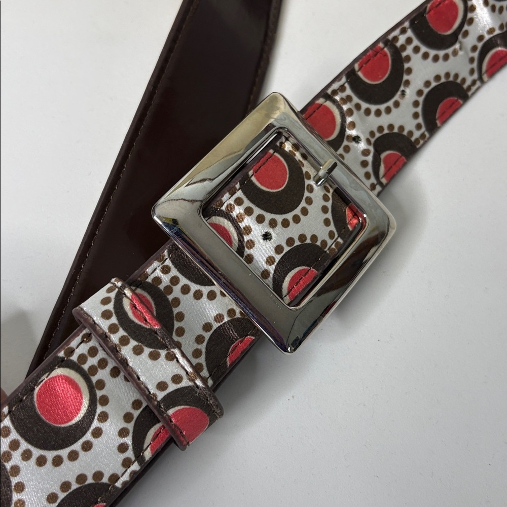 Stylish Satin Brown and Red retro Patterned Belt